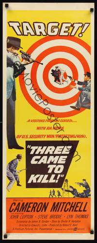 1h589 THREE CAME TO KILL insert '60 Cameron Mitchell, John Lupton, cool spy artwork!
