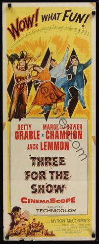 1h590 THREE FOR THE SHOW insert '54 Betty Grable, Jack Lemmon, Marge & Gower Champion!