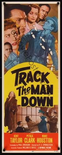 1h607 TRACK THE MAN DOWN insert '55 detective Kent Taylor, Petula Clark, Renee Houston!