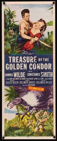 1h612 TREASURE OF THE GOLDEN CONDOR insert '53 Cornel Wilde grabbing girl & attacked by snake!