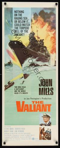 1h625 VALIANT insert '62 John Mills, cool artwork of World War II battleship!