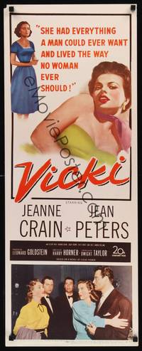1h632 VICKI insert '53 if men want to look at bad girl Jean Peters, she'll make them pay for it!