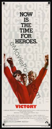 1h633 VICTORY insert '81 John Huston, art of soccer players Stallone, Caine & Pele by Jarvis!
