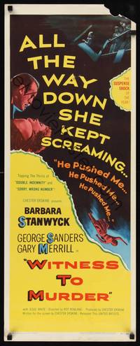 1h676 WITNESS TO MURDER insert '54 no one believes Barbara Stanwyck, except for the murderer!