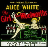 1j090 GIRL FROM WOOLWORTH'S style B glass slide '29 wacky art of pretty Alice White sitting in box!