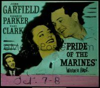 1j108 PRIDE OF THE MARINES glass slide '45 romantic close up of John Garfield & Eleanor Parker!
