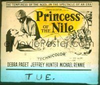 1j109 PRINCESS OF THE NILE glass slide '54 different image of sexy Debra Paget & Jeff Hunter!