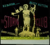 1j123 STORK CLUB glass slide '45 Barry Fitzgerald, great art of pretty Betty Hutton!