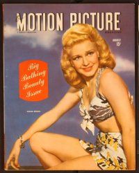 1j055 MOTION PICTURE magazine August 1944, sexy Ginger Rogers, Big Bathing Beauty Issue!