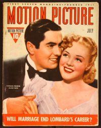 1j049 MOTION PICTURE magazine July 1939 portrait of Tyrone Power & Alice Faye all decked out!