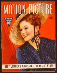 1j048 MOTION PICTURE magazine June 1939 smiling Myrna Loy wearing wide-brimmed hat!