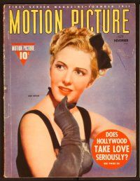 1j053 MOTION PICTURE magazine November 1939 portrait of sexy Jean Arthur in formal gown!