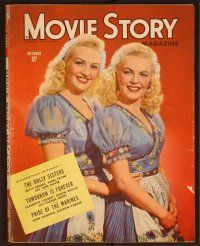 1j062 MOVIE STORY magazine October 1945, Betty Grable & June Haver as The Dolly Sisters!