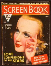 1j026 SCREEN BOOK magazine April 1936 incredible art of beautiful Carole Lombard by Mozert!