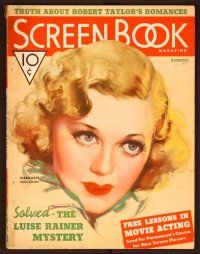 1j030 SCREEN BOOK magazine August 1936, close up art of pretty Margaret Sullavan by Mozert!