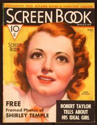 1j028 SCREEN BOOK magazine June 1936 super close up art of pretty Janet Gaynor by Mozert!