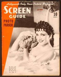 1j039 SCREEN GUIDE PHOTO-PARADE magazine September 1937 naked Claudette Colbert taking a milk bath!