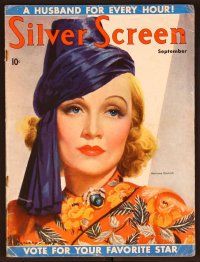1j057 SILVER SCREEN magazine September 1937, art of Marlene Dietrich by Marland Stone!