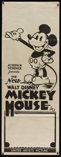 1k085 NEW WALT DISNEY MICKEY MOUSE long Aust daybill '32 great cartoon image with pie-cut eyes!