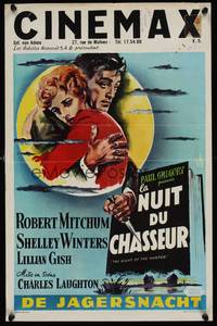 1k318 NIGHT OF THE HUNTER Belgian '55 Robert Mitchum, Shelley Winters, Laughton classic noir