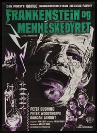 1k251 EVIL OF FRANKENSTEIN Danish '64 Peter Cushing, cool different monster art by K. Wenzel!
