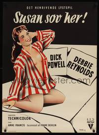 1k273 SUSAN SLEPT HERE Danish '54 art of sexy Debbie Reynolds wearing only an unbuttoned shirt!