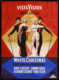 1k282 WHITE CHRISTMAS Danish '55 different art of Crosby, Kaye, Clooney & Vera-Ellen by Stilling!
