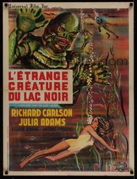 1k189 CREATURE FROM THE BLACK LAGOON French 23x32 R62 artwork of monster & scuba divers!