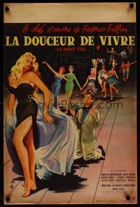 1k213 LA DOLCE VITA French 16x24 '61 Federico Fellini, art of Mastroianni & sexy Anita Ekberg!