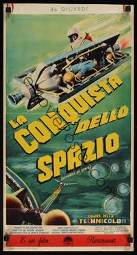 1k531 CONQUEST OF SPACE Italian locandina '55 George Pal, different art of astronaut in wacky ship!