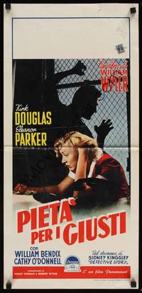 1k533 DETECTIVE STORY Italian locandina R59 c/u of Eleanor Parker + Kirk Douglas silhouette!