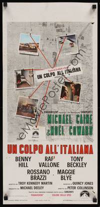 1k542 ITALIAN JOB Italian locandina '69 Michael Caine, cool different image of photos on map!