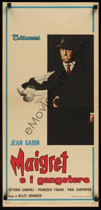 1k555 MAIGRET SEES RED Italian locandina '63 art of Jean Gabin as detective Jules Maigret!