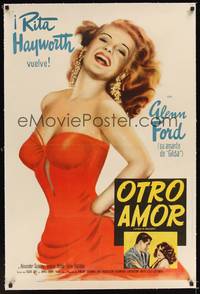1m022 AFFAIR IN TRINIDAD linen Spanish/U.S. 1sh'52 art of sexiest Rita Hayworth laughing in low-cut dress!