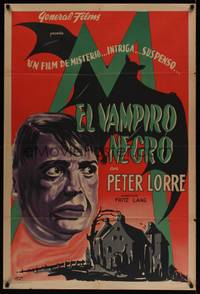 1m110 M Argentinean 1940s Fritz Lang, completely different art of Peter Lorre & bat by Faiman!