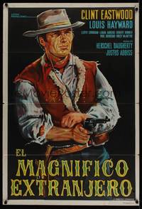 1m111 MAGNIFICENT STRANGER Argentinean '67 El magnifico extranjero, different art of Clint Eastwood