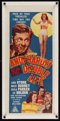 1m034 ANDY HARDY'S DOUBLE LIFE linen Aust daybill '43 Mickey Rooney, sexiest Esther Williams!