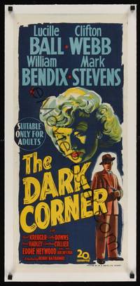 1m035 DARK CORNER linen Aust daybill '46 cool different art of Lucille Ball & Mark Stevens w/gun!