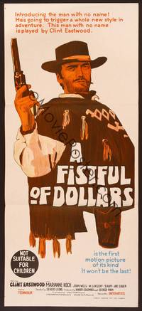 1m283 FISTFUL OF DOLLARS Aust daybill '67 Sergio Leone's Per un Pugno di Dollari, art of Eastwood!