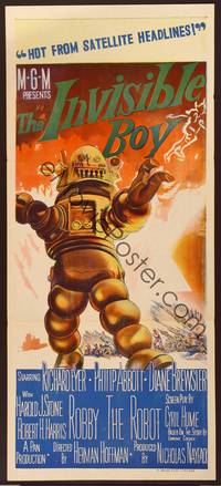 1m288 INVISIBLE BOY Aust daybill '57 Robby the Robot as the monster who would destroy the world!