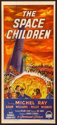 1m294 SPACE CHILDREN Aust daybill '58 Jack Arnold, great art of kids, rocket & giant alien brain!