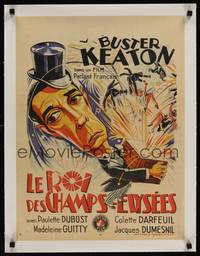 1m020 KING OF THE CHAMPS ELYSEES linen pre-War Belgian '34 incredible artwork of Buster Keaton!