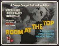1m045 ROOM AT THE TOP linen British quad '59 different c/u of Laurence Harvey & Simone Signoret!