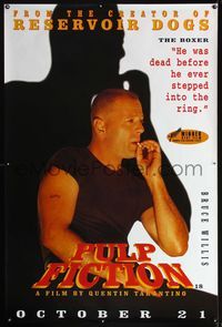 1m076 PULP FICTION English 40x60 '94 Quentin Tarantino, portrait of Bruce Willis smoking cigarette!