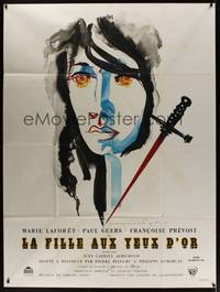 1m227 GIRL WITH THE GOLDEN EYES French 1p '61 cool art of Marie Laforet & dagger by Raymond Gid!