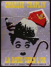 1m228 GOLD RUSH French 1p R1972 Charlie Chaplin classic, wonderful art by Leo Kouper!