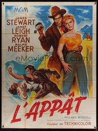 1m248 NAKED SPUR French 1p '53 different art of James Stewart & sexy Janet Leigh by Roger Soubie!