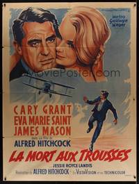 1m249 NORTH BY NORTHWEST French 1p R60s art of Cary Grant & Eva Marie Saint by Soubie, Hitchcock