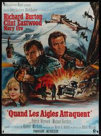 1m261 WHERE EAGLES DARE French 1p '68 Clint Eastwood, Richard Burton, Mary Ure, art by Mascii!