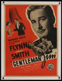 1m054 GENTLEMAN JIM linen French 23x32 '48 different image of boxer Errol Flynn & Alexis Smith!
